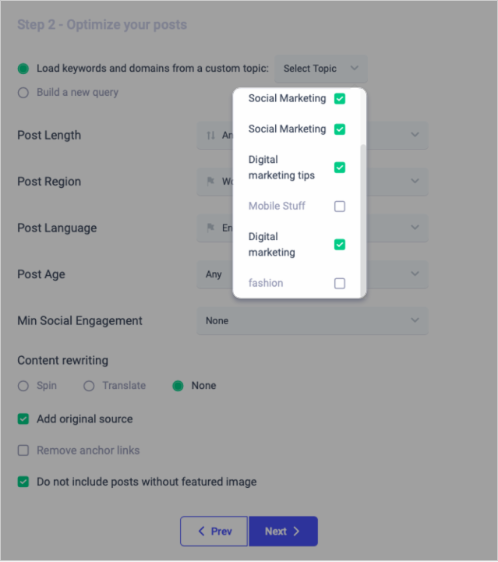 Custom Topic Selection - ContentStudio