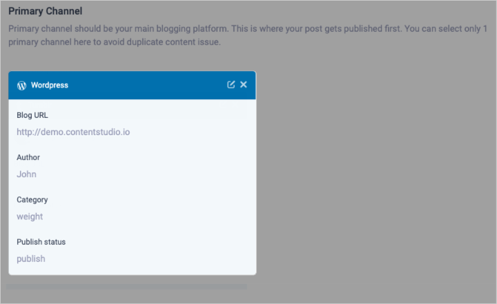 Primary Channel Selection - ContentStudio