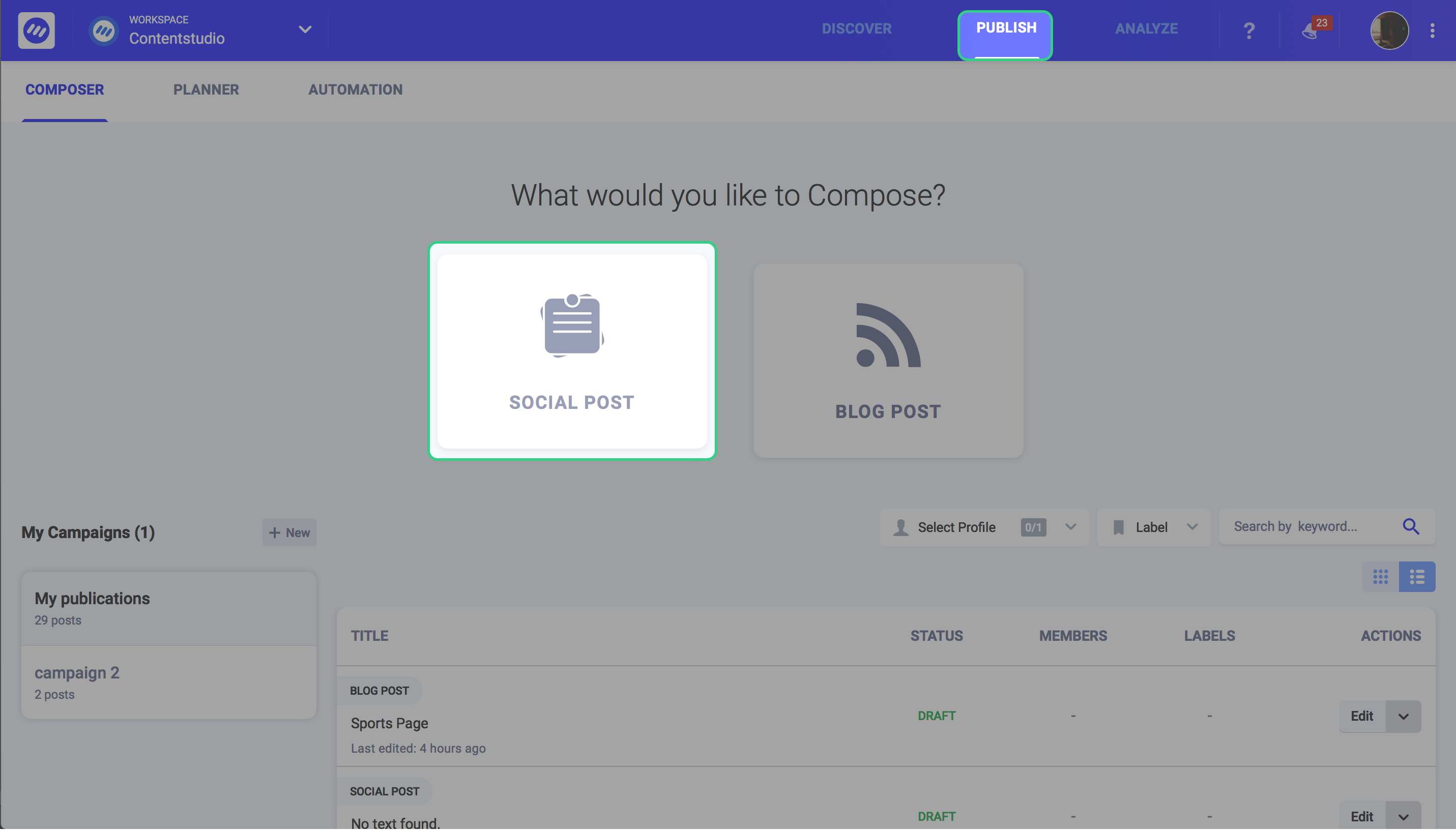social media management for small business - ContentStudio