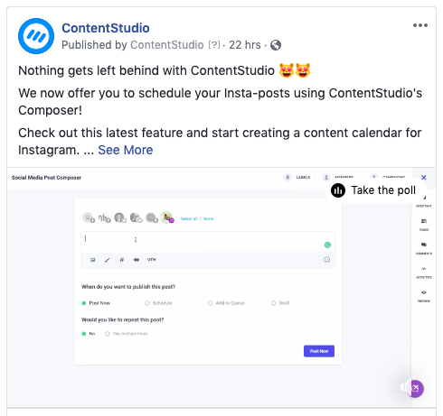 Upload videos to Facebook via ContentStudio
