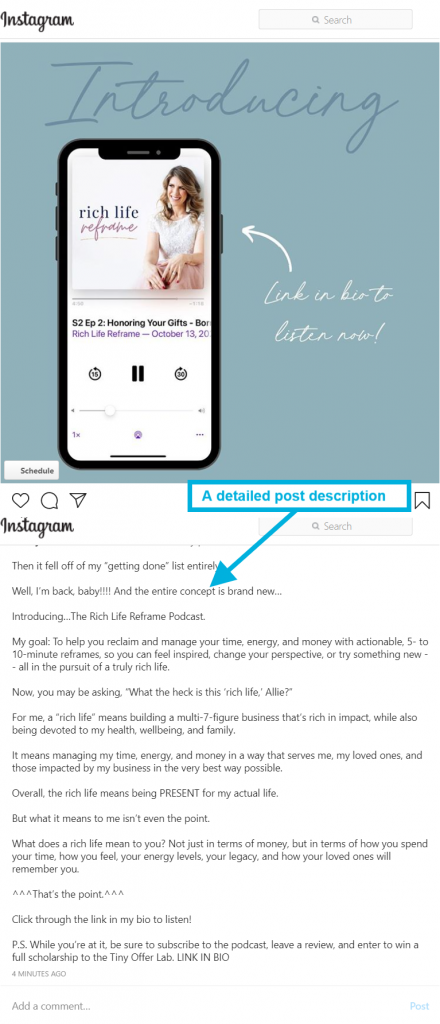 how to write insta post description