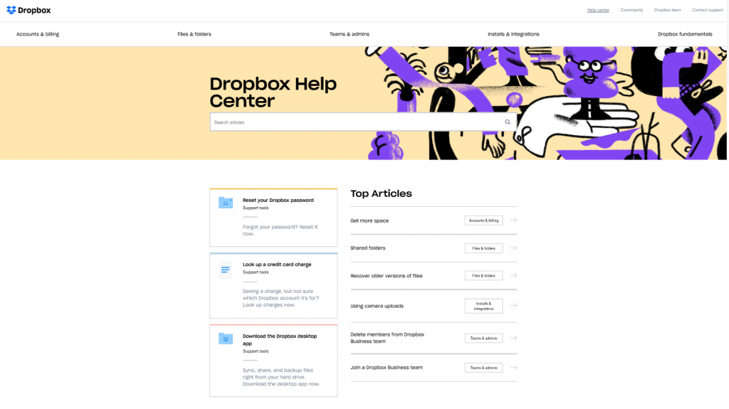 Dropbox help center