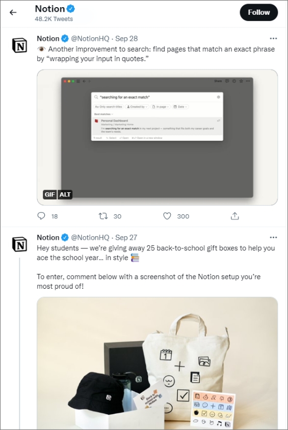 Notion's tweeting schedule