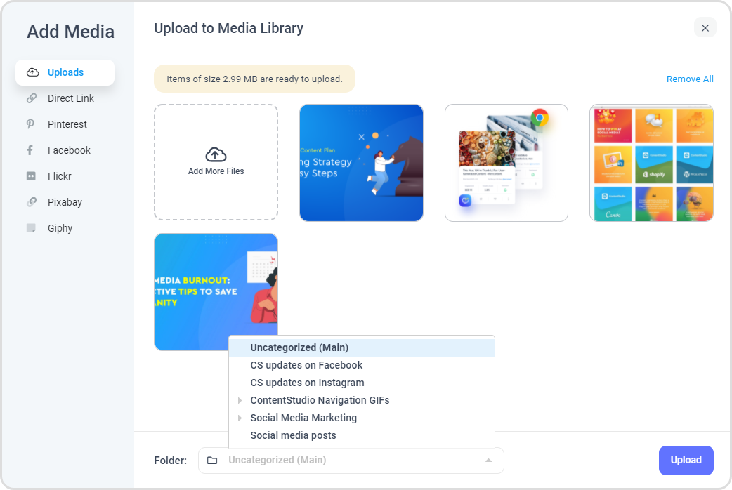 upload media files