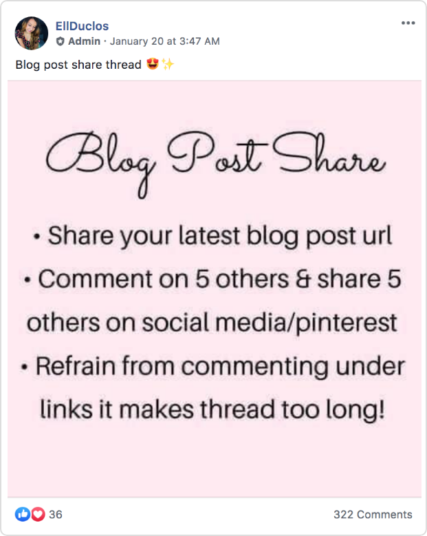 Ell's blog post proposition on Facebook