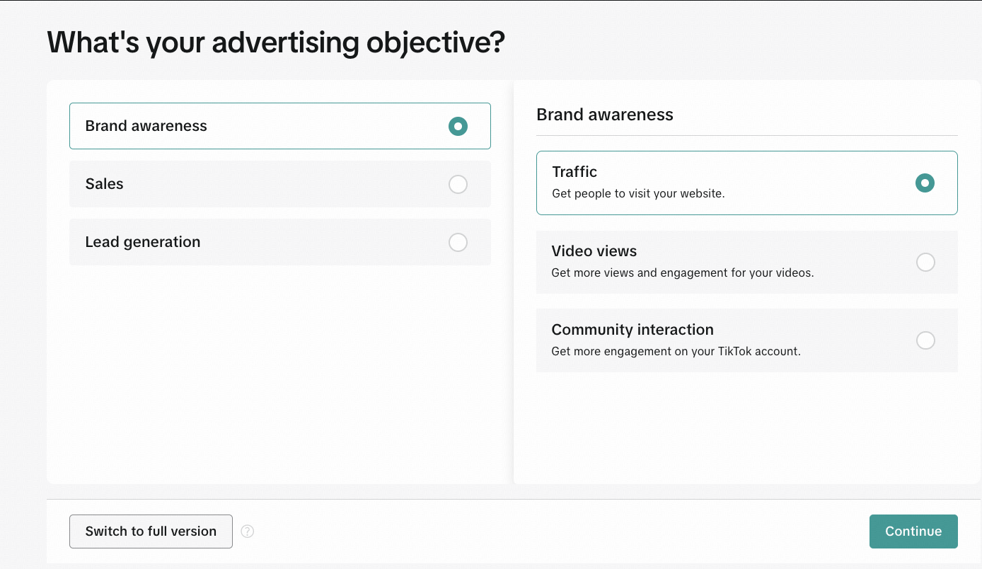 Step 2: Choose your campaign objective