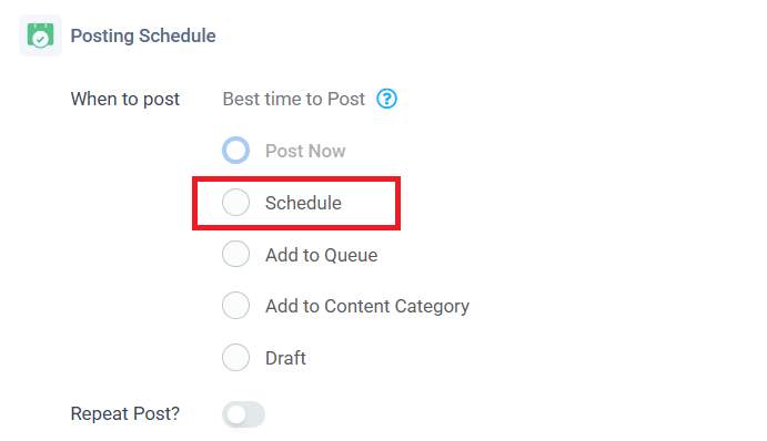 Choose 'Schedule' from posting schedule