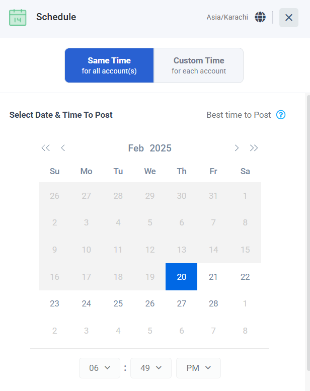 Select time and date