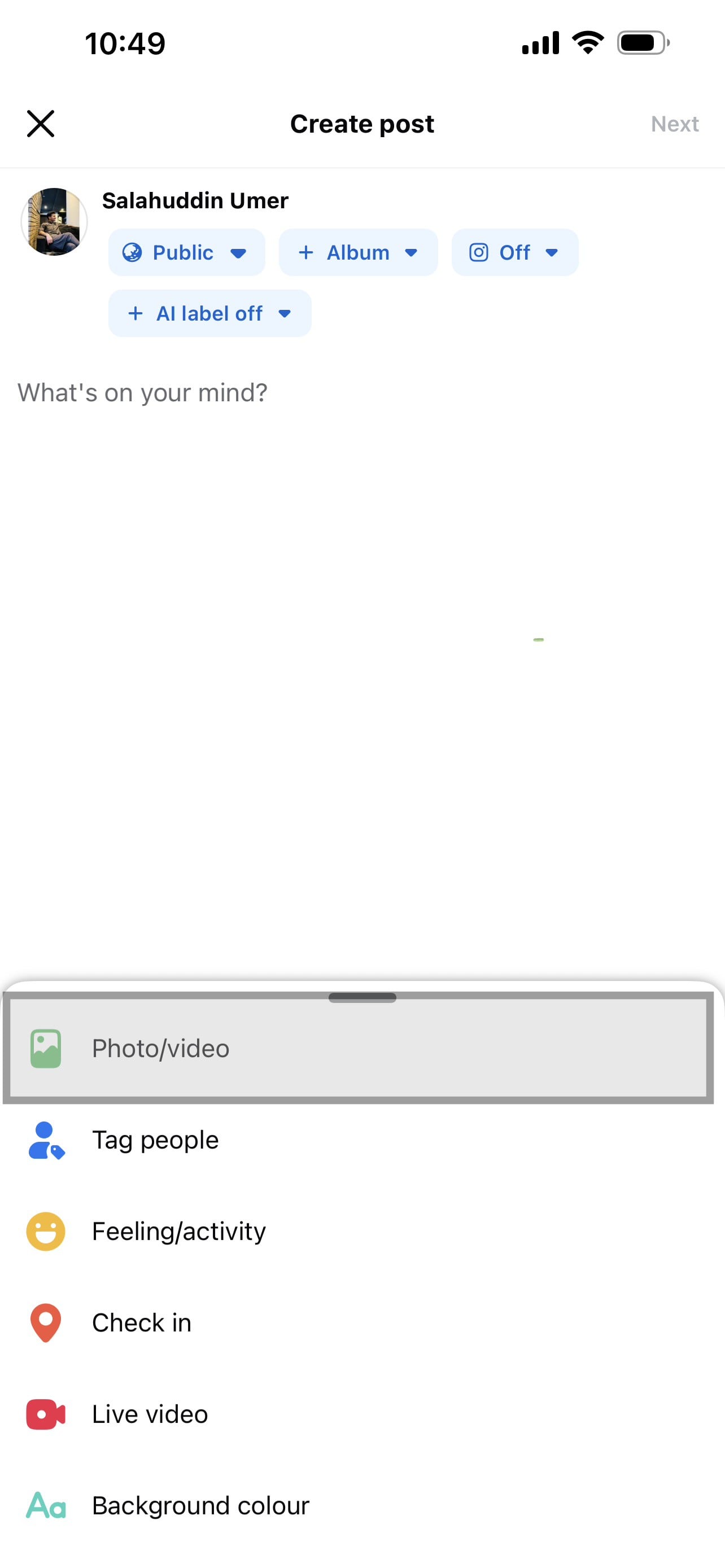 tap photo/video option