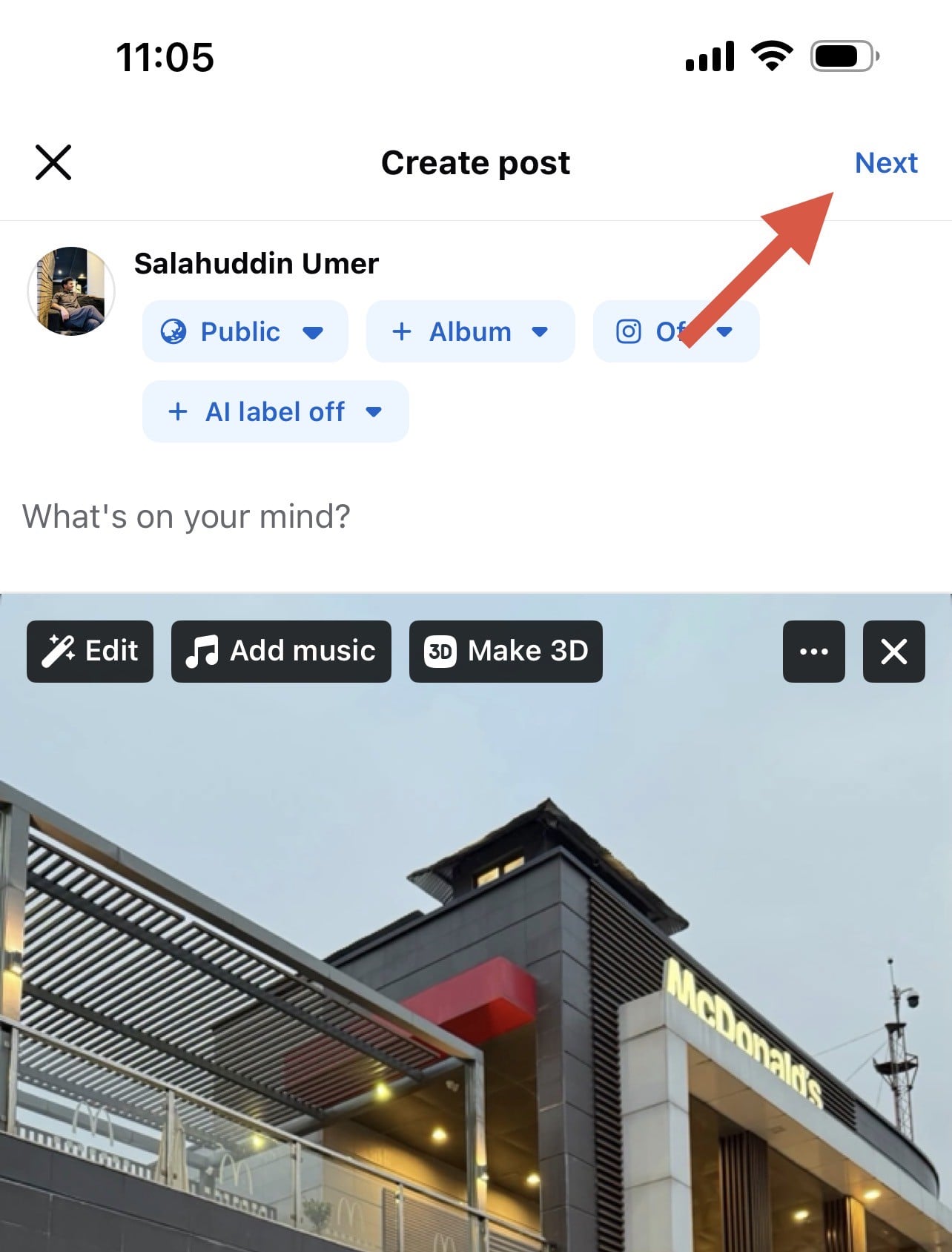 Tap "Next" in the right corner