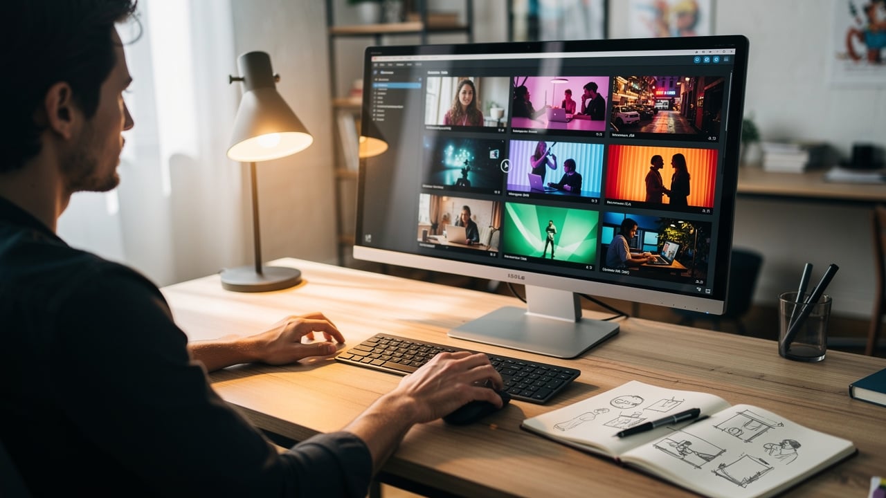 Professional selecting optimal video thumbnail on computer