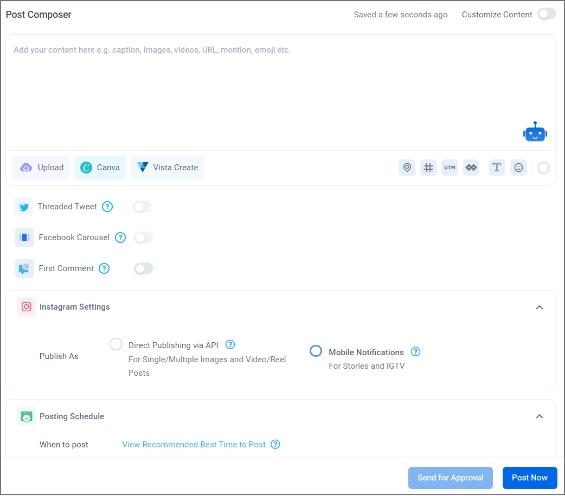 schedule Insta posts from social media post composer