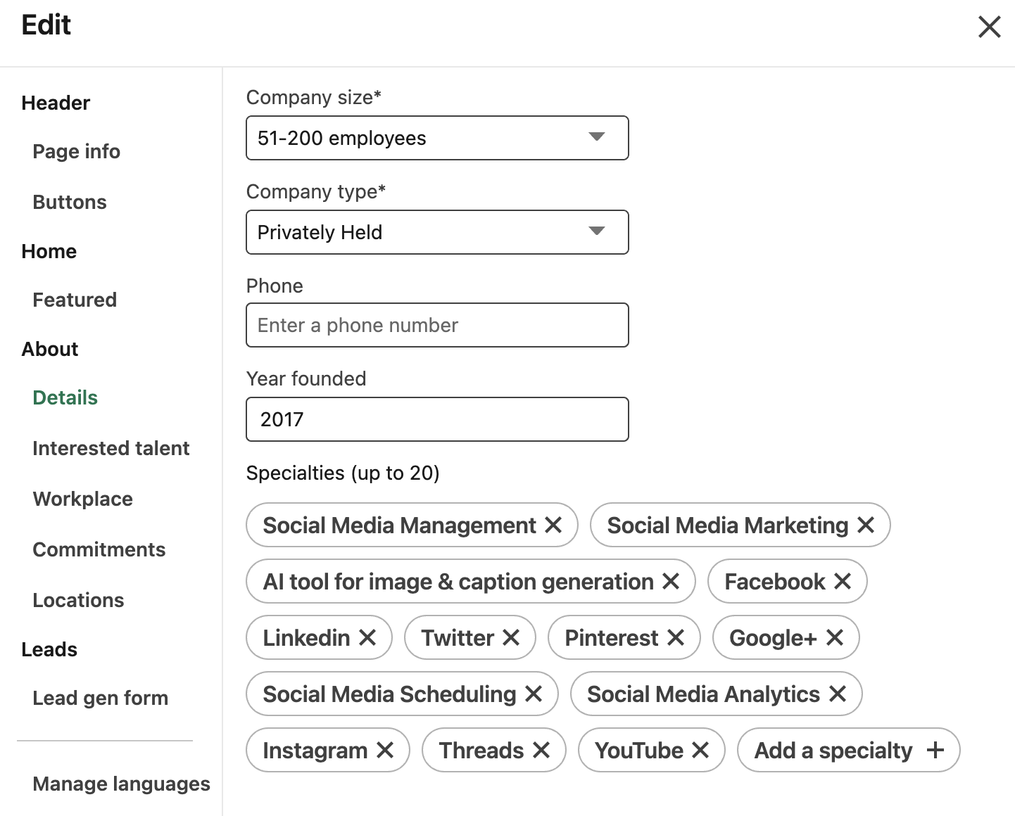 Company pages