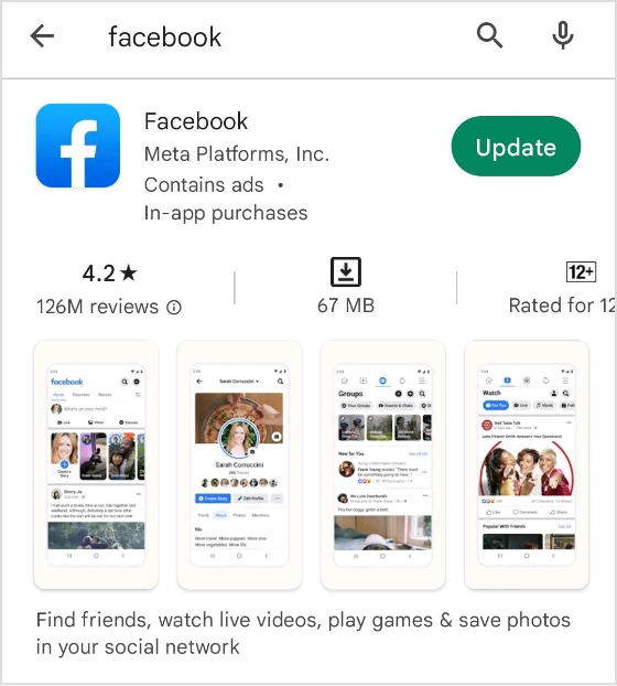 update Facebook