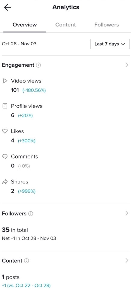 TikTok analytics overview tab