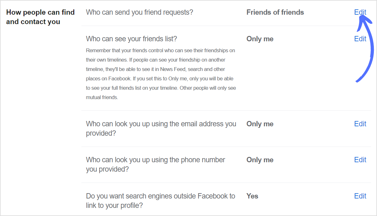 click edit who can send you friend request