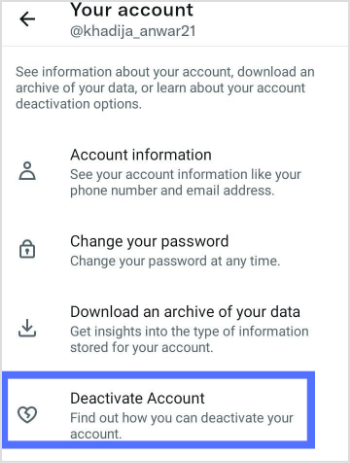 Tap on deactivate your account