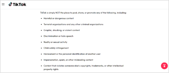 content types that aren’t allowed on TikTok
