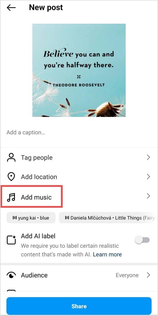 Add Music before Sharing