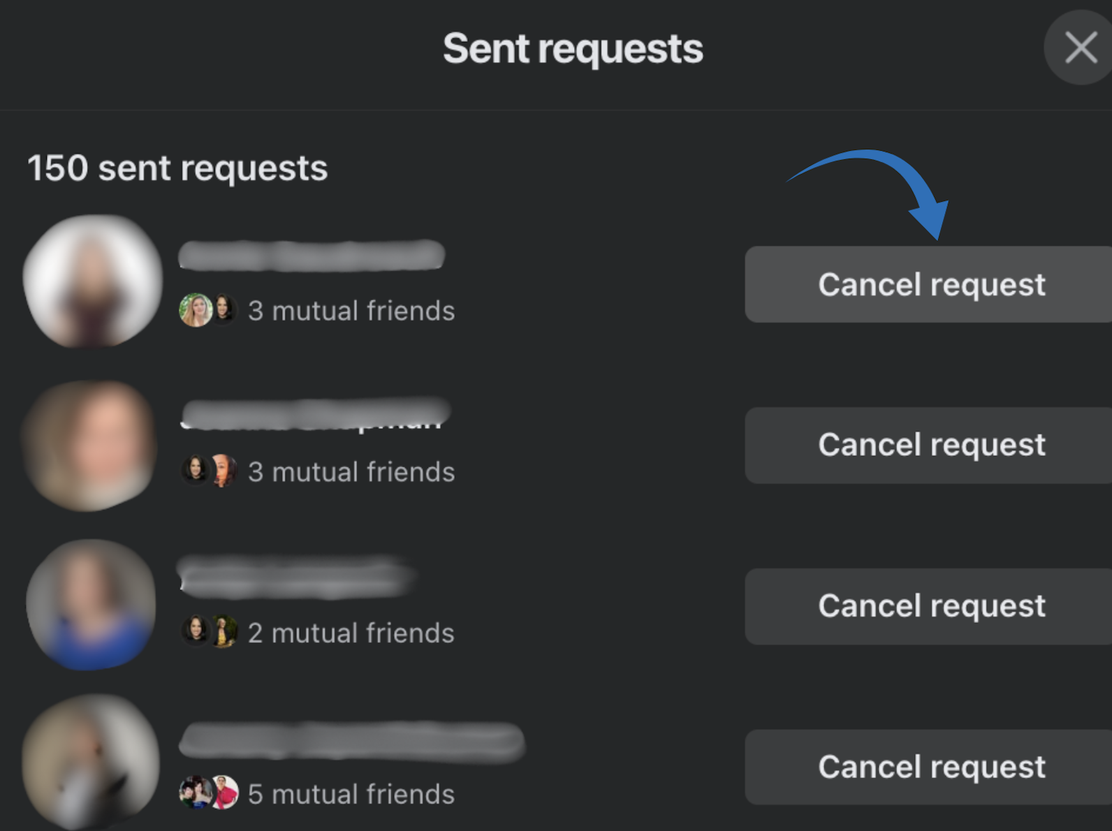 Facebook Cancel request
