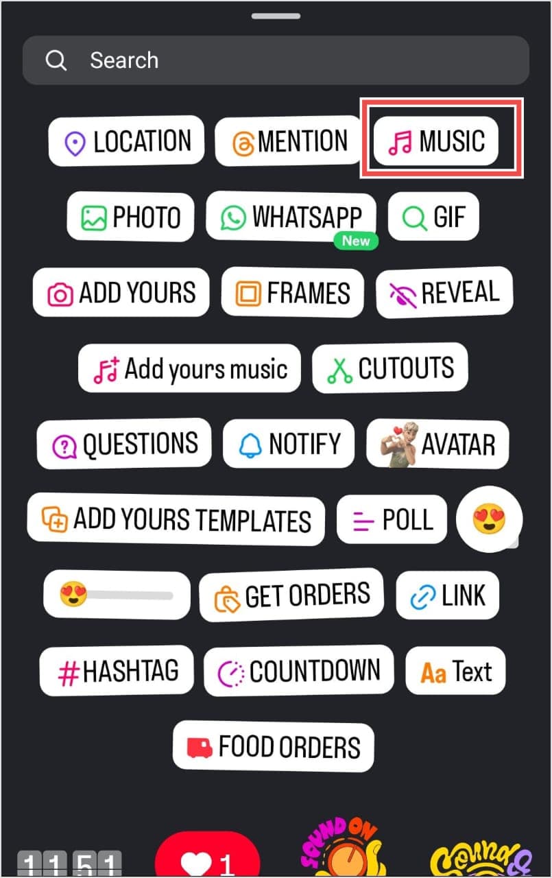 Choose Music Sticker Instagram