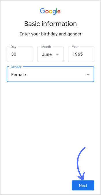 enter gender and dob