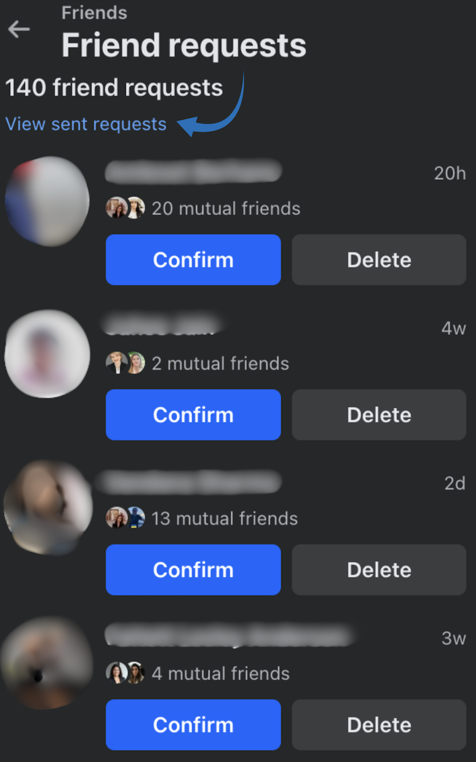 View Sent Requests."