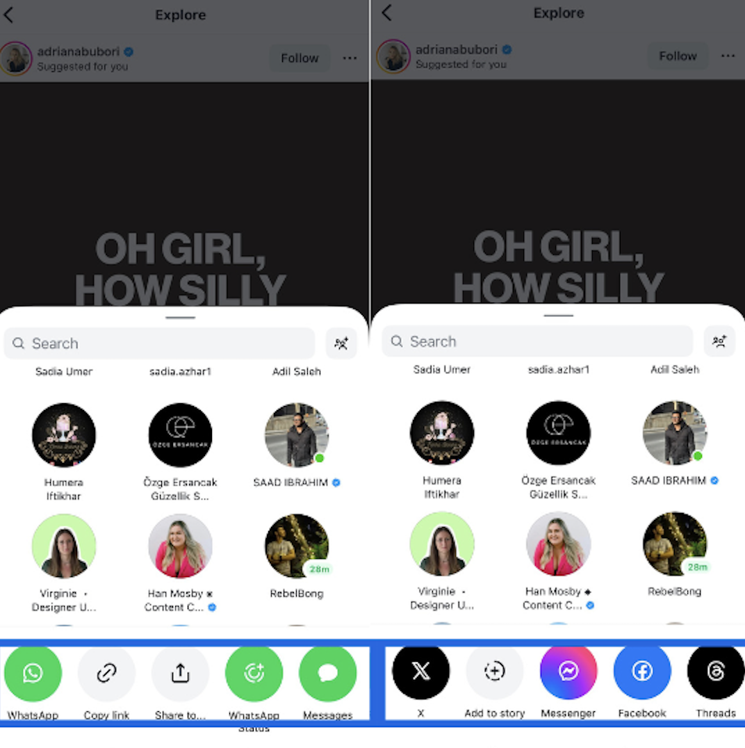 Types of Reel sharing available