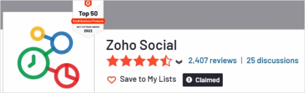 zoho social g2 rating