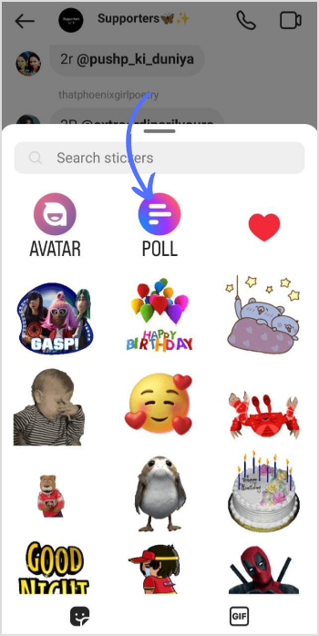 tap on poll sticker