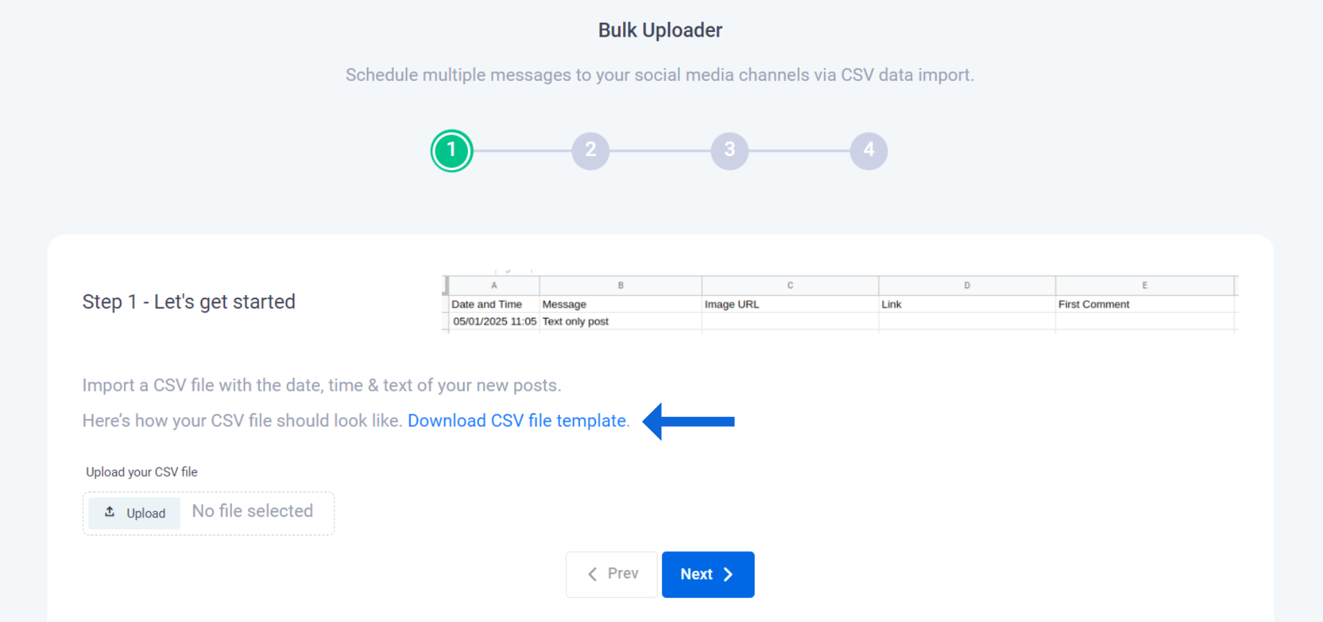 Upload the CSV file