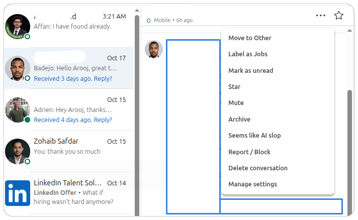mute conversation thread on linkedin
