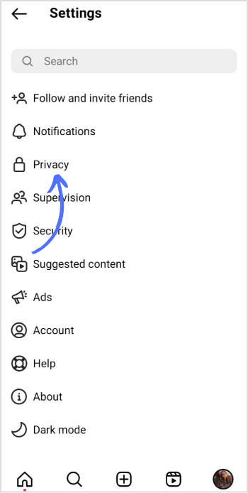 tap on privacy on IG