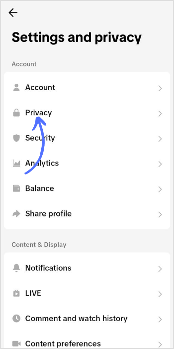 tap on privacy on TikTok