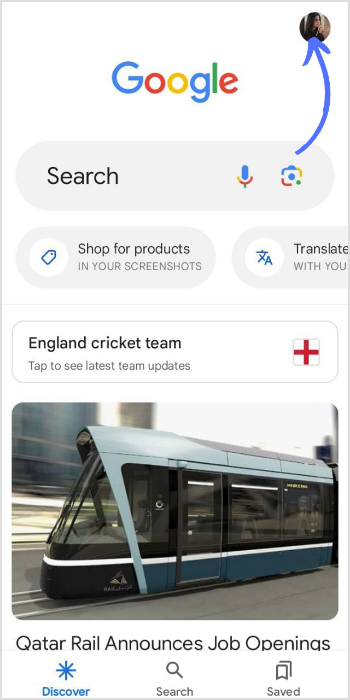 tap on profile icon in Google