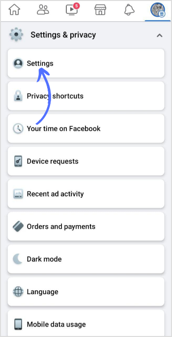 tap on settings in submenu