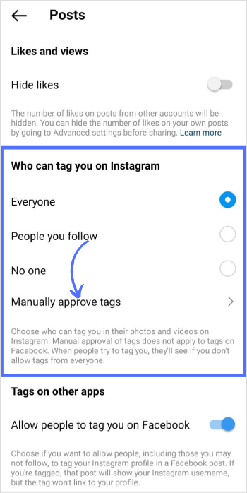 tap on who can tag you