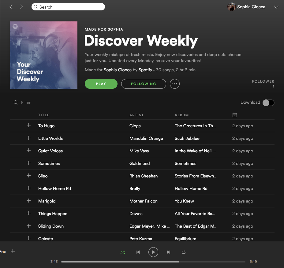 Spotify's Discover Weekly playlist