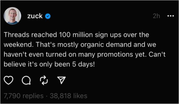 zuck's tweet on threads