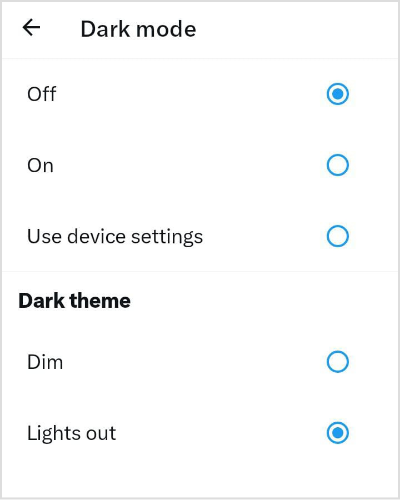 tap on dark mode