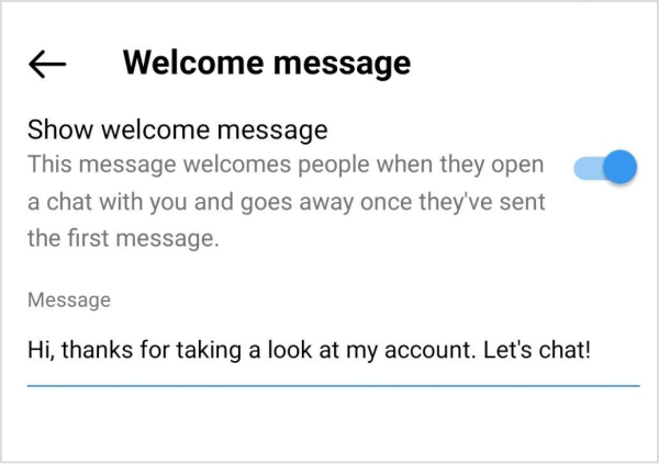 Welcome message