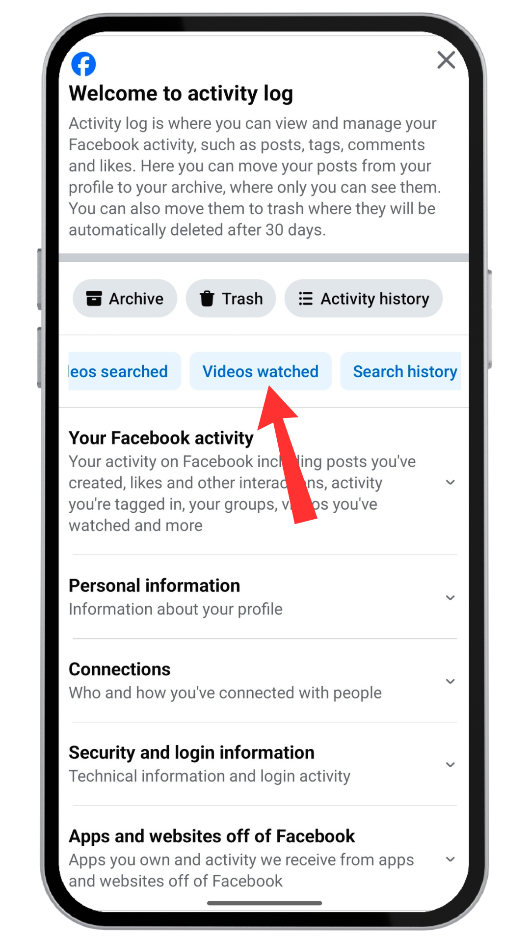 How to clear Facebook watch history step 5
