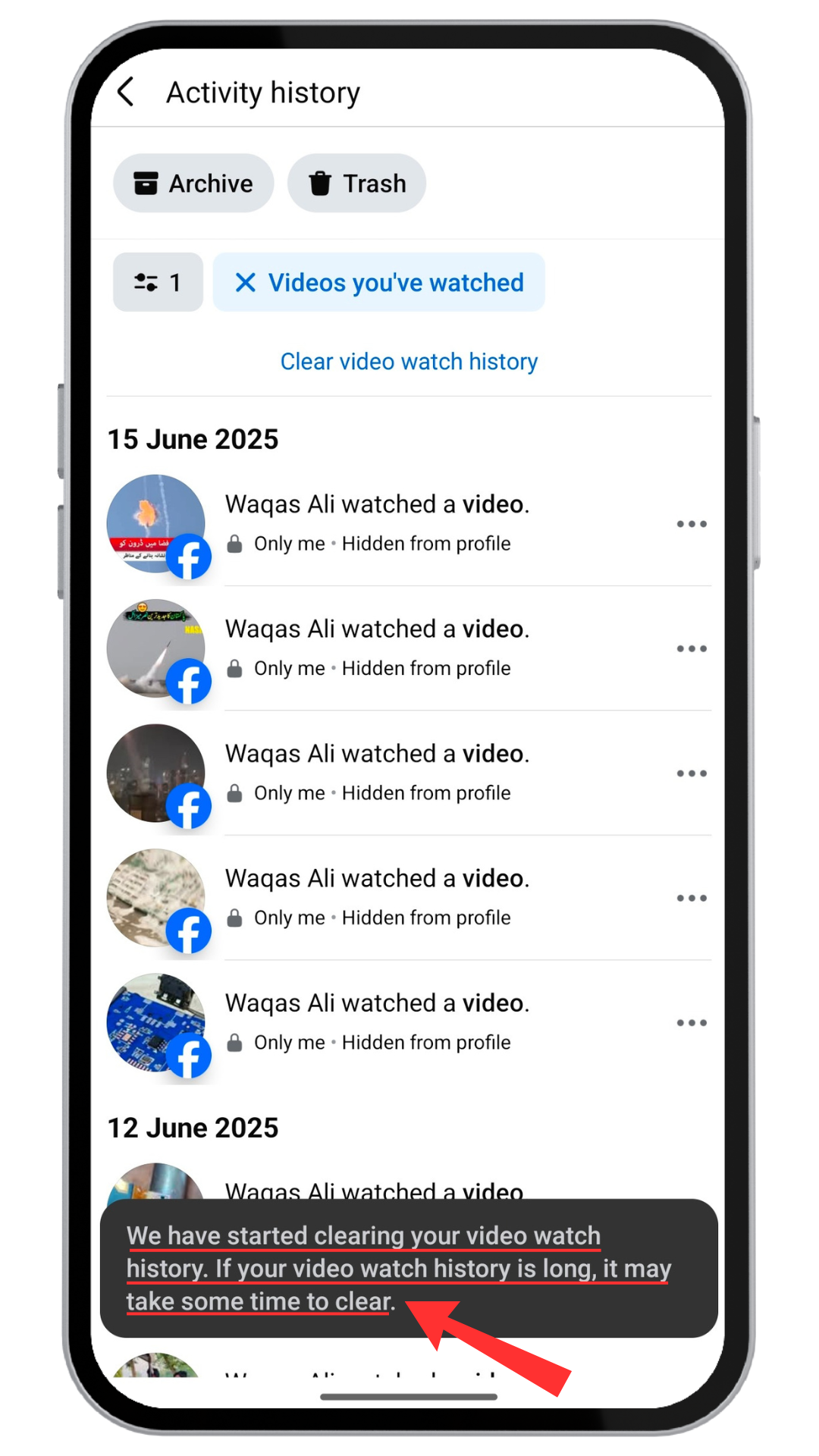 How to clear Facebook watch history step 8