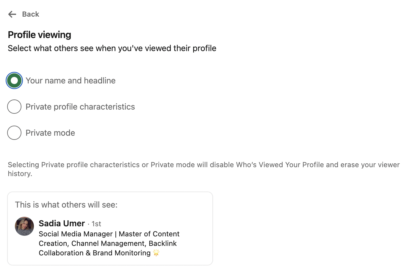 Select your preferred privacy level: