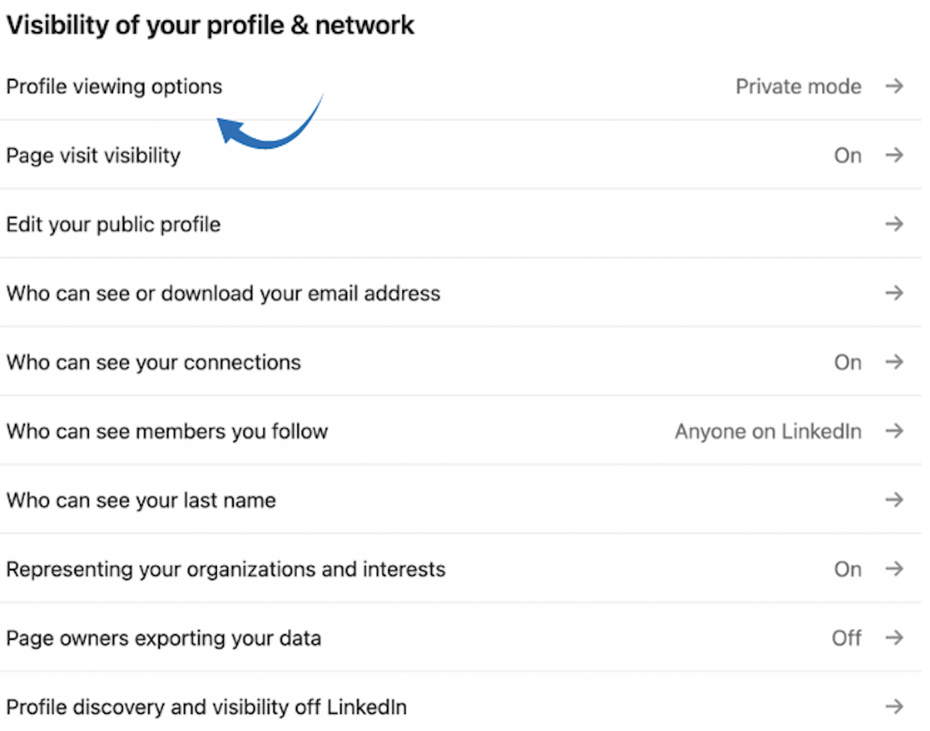 Profile viewing options"