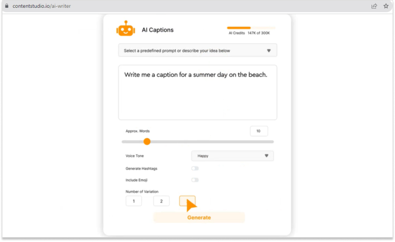 AI caption generator by ContentStudio