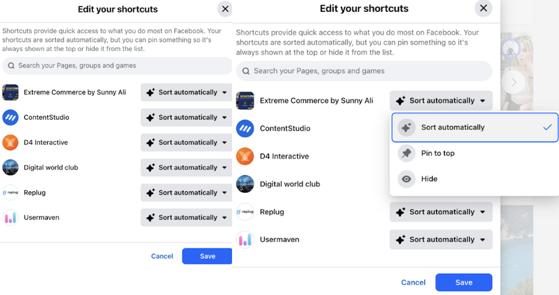 Individual shortcut management