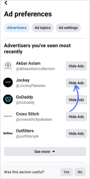 click on 'hide ads'