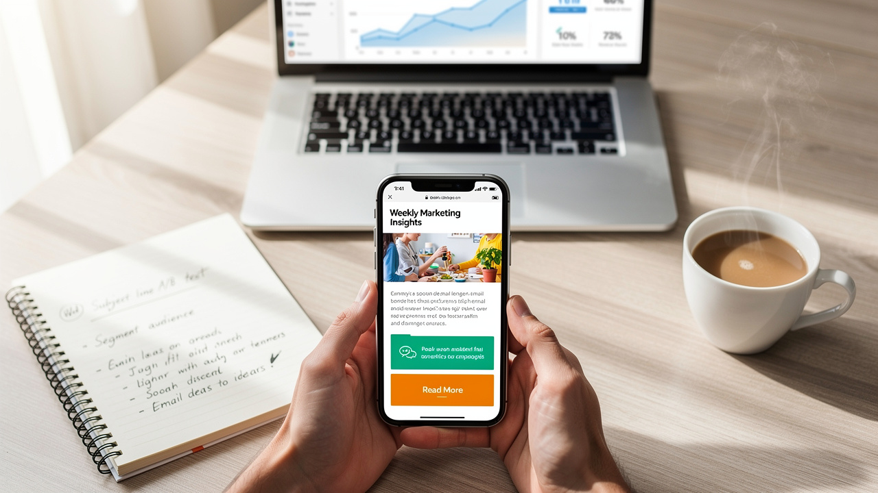 Email marketing campaign displayed on smartphone and laptop