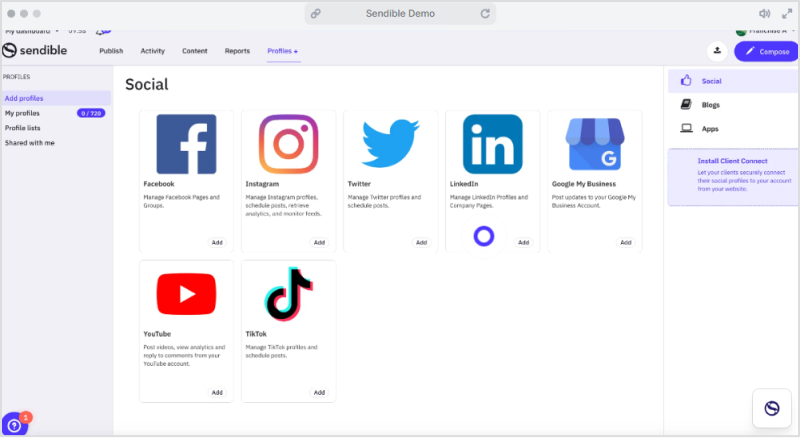 Sendible dashboard